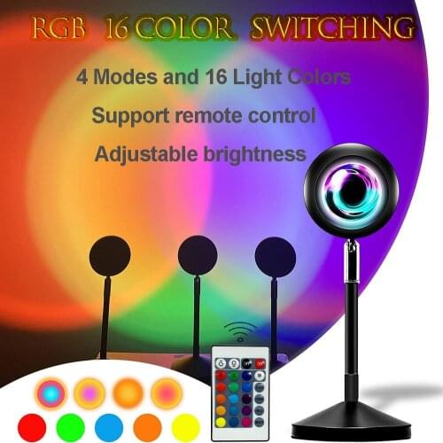 Sunset Projector Lamp 16 Colors RGB Remote Control Rainbow Sunset Projection Lamp Led Light Decorative Light For Home Background