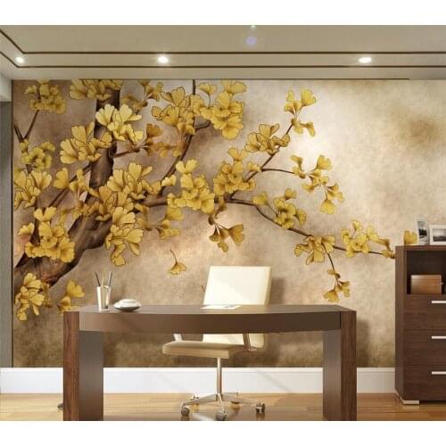 Custom wallpaper 3d hand-painted Chinese style ginkgo tree TV background wall living room bedroom mural papel de parede фотообои
