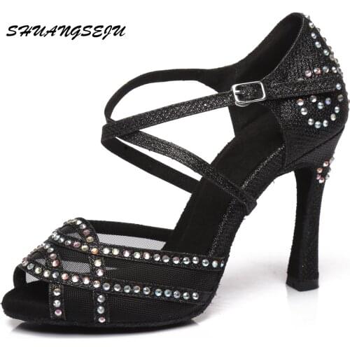 Dance Shoes Latin Woman Salsa Dancing Shoes Glitter Rhinestone Professional Dance Shoes Ballroom Soft Bottom 6cm 10cm