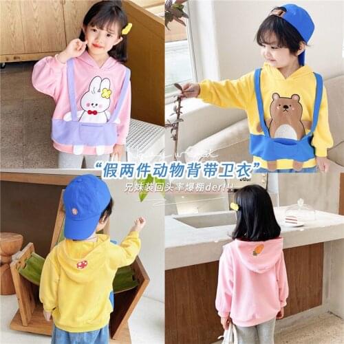 Autumn and Winter New Fake Two Pieces of Animal Taped Cloth Embroidered Hooded for Boys and Girls