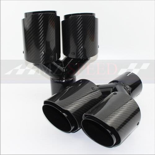 A pair of auto parts exhaust pipe grade carbon fiber double pipe universal coating black carbon double end muffler pipe suita