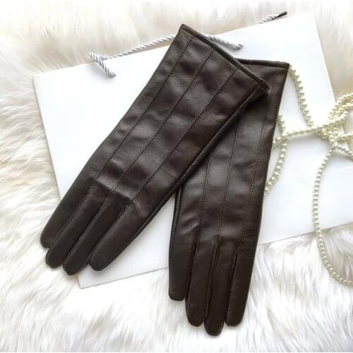 Mens womens leather gloves pure sheepskin autumn winter middle long warm driving gloves full palm touchscreen 28cm custom