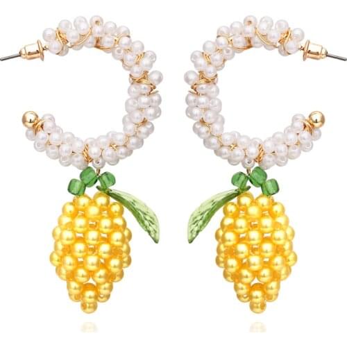 Hand-Woven Lemon Earrings All-match C- Shaped Pearl Ear Pendant 2020 Womens Accessories
