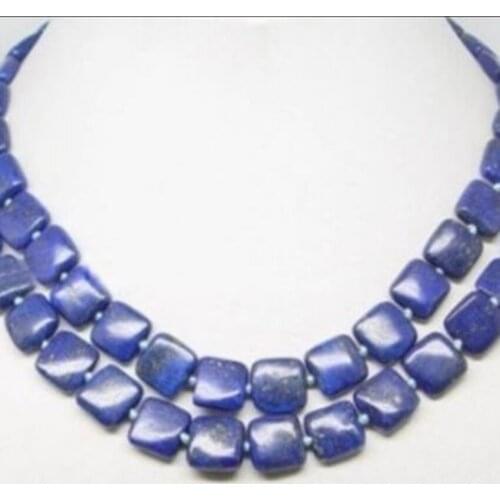 Natural 2 rows akoya cultured freshwater round pearl square lapis lazuli gems diy necklace making 18-20 inch BV345