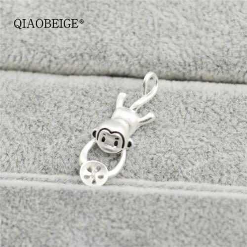 QIAOBEIGE Animal Monkey Pendant Holder 3 Pieces DIY Pearl Pendant Findings Natural Pearl Jewelry Fittings&Components 925 Silver
