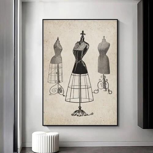 Retro Dress Forms Couture Clothing Studio Canvas Painting Wall Art Pictures Posters and Prints for Living Room Home Decoration