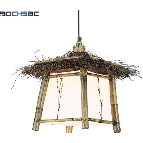 BOCHSBC Hand Made Bamboo Pendant Lights for Dinning Room Balcony Aisle Corridor Simple Loft Hanging Lamp Farmhouse Style Lampara