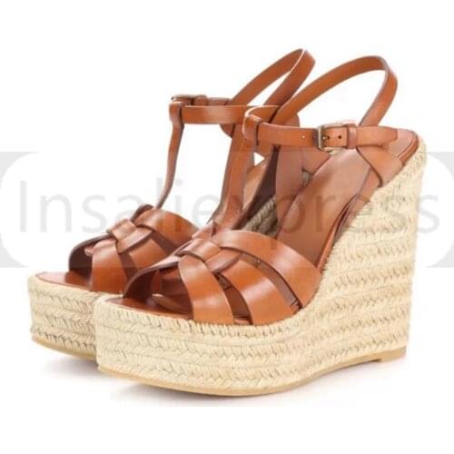 Summer Rome Fashion Sandals Genuine Leather Womens Sandals High Heels Wedges Shoes For Woman Peep Toe Platform Shoes 34-46