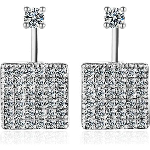 Hot Sale Wholesale 2017 New Geometric Design Shiny Zircon 925 Sterling Silver Stud Earrings for Women Jewelry Gift Drop Shipping