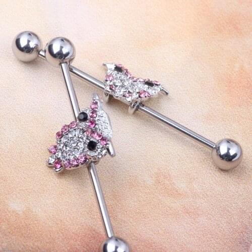 316L stainless steel industrial barbell body piercing jewelry Owl Crystal ear stud for man or woman