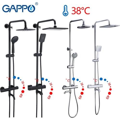Gappo Black Faucet Shower Set Bathtub Thermostatic cold hot water tap temperature faucets shower system waterfall mixer shower