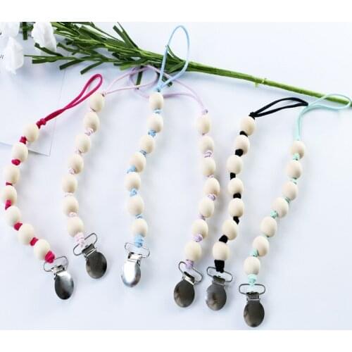 Pacifier Clip Chain Baby Infant Soothie Accessories Kids Wooden Beads Prevent drop Paci Holder Clips Teether Shower Toy 805-1