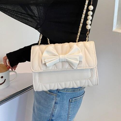 Stylish Pleated Flap Shoulder Bags for Women Quality Pu Leather Messenger Bag Bow-knot Handbag Female Small Chain Crossbody Bag