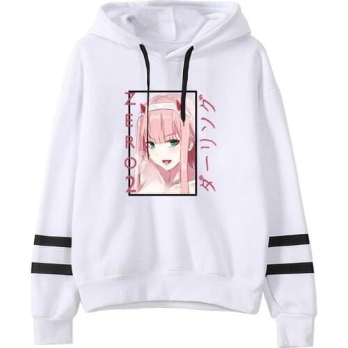 Darling In The Franxx Anime Hoodies Kawaii Zero Two Pullover Hooded Black Ring Sleeve Unisex Rope Couple Streetwear Sweatshirts