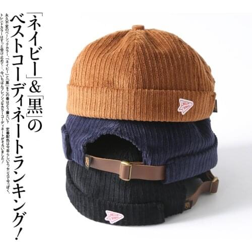 Corduroy Brimless Docker Leon Cap Adjustable Street Casual Sailor Skullcap Beanie Hat No Brim Rolled Cuff Retro Trucker Worker