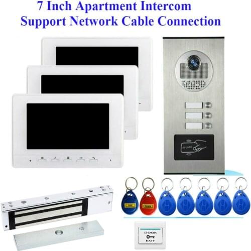 2~3 Apartments 7" Multi Apartment Video Door Phone System Video Intercom Doorbell System IR Camera with LOCK