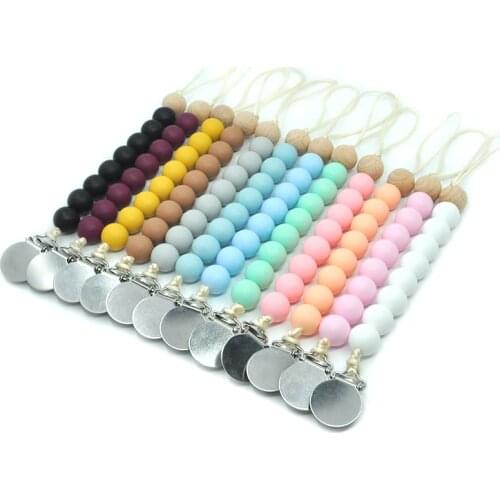 Pacifier Clips Silicone Beaded Pacifier Chain with Metal Holder for Baby Infant Soother Dummy Teething Toy Clips