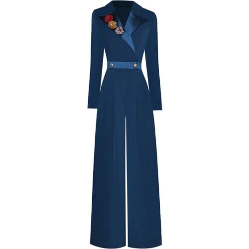 Rompers Fashion High Quality Autumn New WomenS Party Elegant Vintage Chic Office Casual Lapel Flowers Long Sleeve Jumpsuits