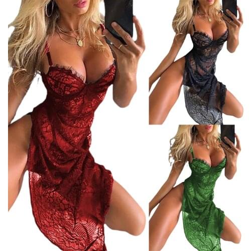 Women Sexy lingerie Porno Sheer Lace Babydoll Mesh See Through Night Dress Sisy erotic Underwear Party Club Baby doll