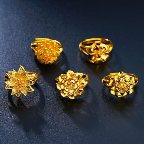 VAMOOSY Hot 24K Gold Ring Wedding Gold Color Knuckle Rings for Women Flower Female Finger Rings for Women Wedding Jewelry