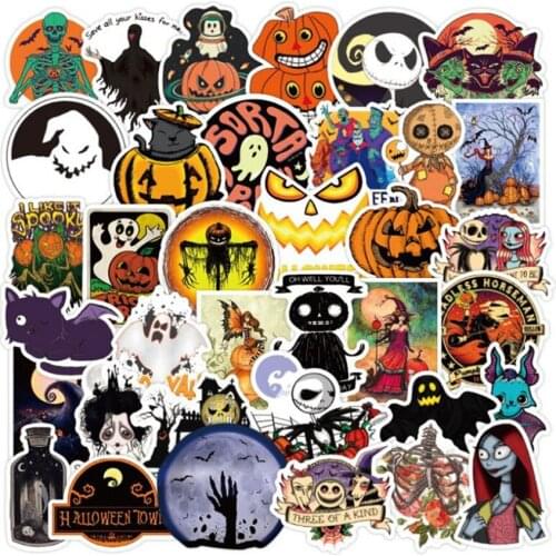 10/30/50 Pieces of Scary Halloween Pumpkin Cartoon Graffiti Stickers Notebook Suitcase Waterproof Stickers Decoration Wholesale