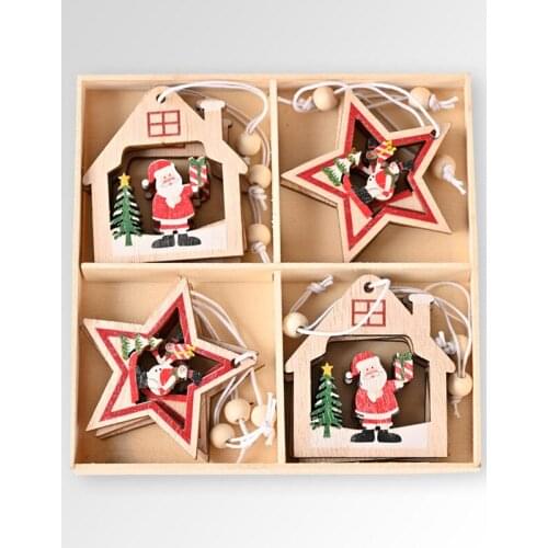 12Pcs Navidad 2021 Christmas Tree Decorations Craft Wooden Ornaments Christmas Decorations for Home Xmas Noel Gift New Year 2022