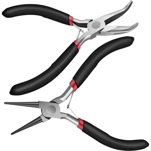 2Pack Bent Chain Nose Pliers and Round Nose Pliers for Crafting and Repair, Jewelry Making Supplies