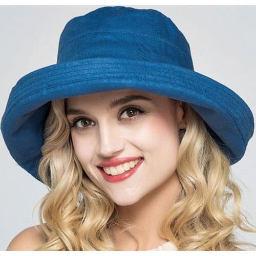 2017 Summer Women Hat Cotton Linen Sun Hats Female 6colors Sunbonnet Girls Fashion Holiday Beach Cap Cheap Wide Roll Bucket Hats