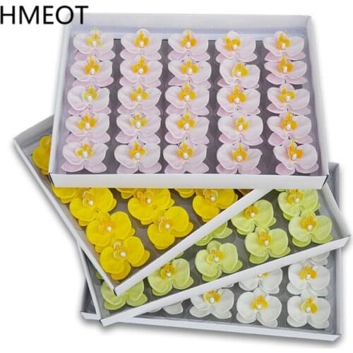25pcs DIY Soap Flower Heads Orchid Butterfly White Phalaenopsis Artificial Flower Wedding Bouquet Materials Home Decor Handmade