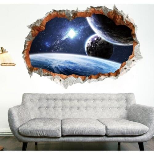 Outer Space Star Galaxy Wall Stickers 3D Vivid Broken Wall Decals Poster Nursery Mural Living Room Bedroom Home Decor sticker