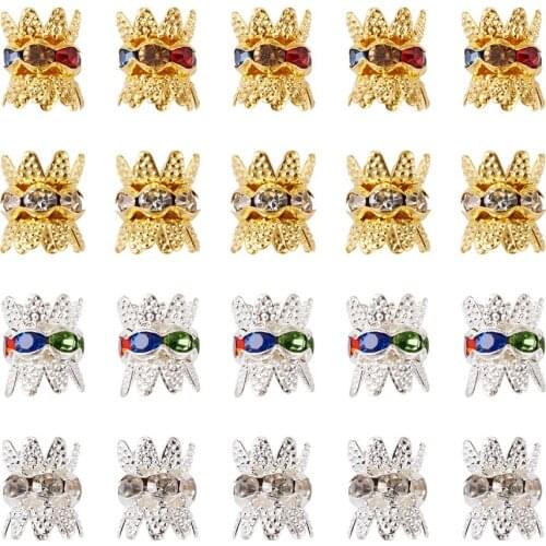 48pcs Flower Rhinestone Double Bead Caps Filigree Multi-Petal Flower Spacer Beads 9.5x8mm for Jewelry Crafts Making