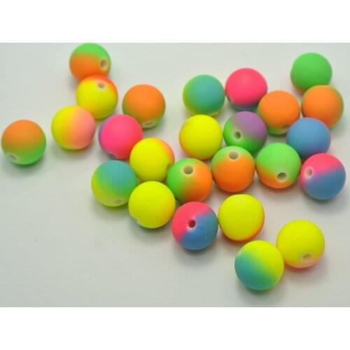 50 Multi-Color Neon Beads Acrylic Round Beads 14mm(0.55") Rubber Tone