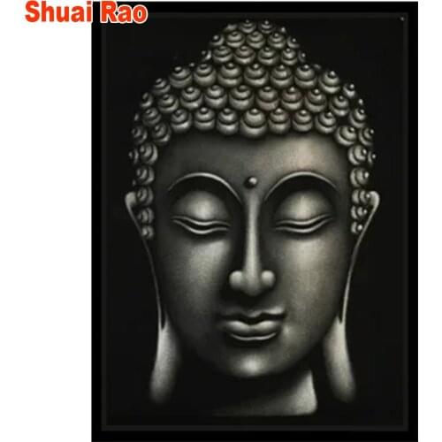 5d diy diamant painting embroidery buddha icon diamond painting full square round drill mosaic black white wall art pattern