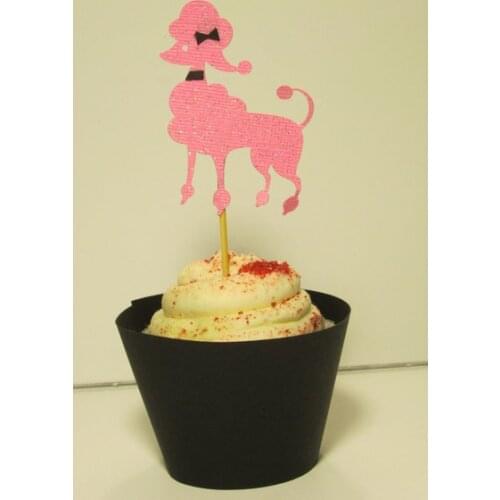 Glitter French Poodle with bows Cupcake Toppers wedding pets Birthdays baby shower Party treat food picks photo booth props