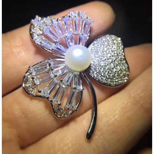 Natural And Real Pearl brooch Free shipping Natural real Pearl 925 sterling silver brooch