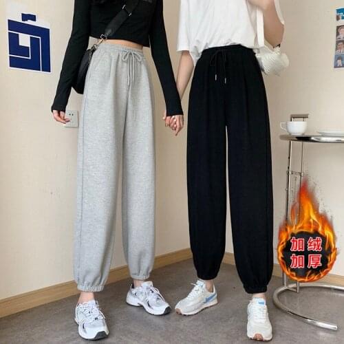 Pants Women 2021 New Fashion Fleece Natural Cotton Elastic Waist Sweatpants Haroun Pants Waist Slacks Female WBX1102
