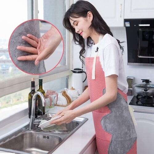 Waterproof Striped Apron Home Kitchen Cooking Adjustable Wipe Hands Pocket Apron Household Kitchen Apron Housework Cleaning Tool
