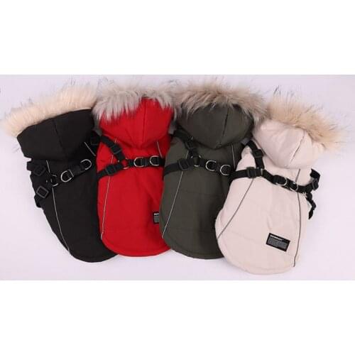 Pet Cat Dog Doggie Fleece Jacket Winter Dog Clothes Hoodie Coat With Harness Pet Warm Clothing For Small Dogs Windproof Apparel