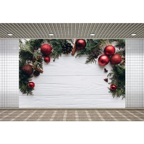 Lyavshi Christmas Pine Branches Vintage Wood Board Texture Background Photography Red Balls Toys Child Photocall Photo Backdrop