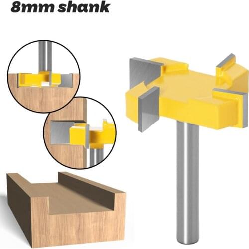1PC 8MM Shank Milling Cutter Wood Carving 4 Edge T Type Slotting Cutter Woodworking Tool Router Bits For Wood Cutter Slotting