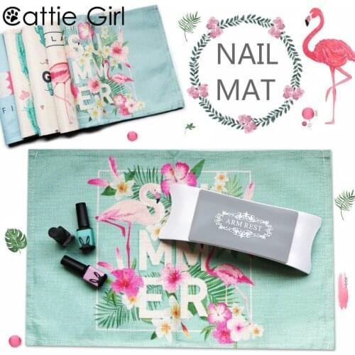 1pc Flamingo Nail Art Mat Linen Flax Cactus Nail Pad for Led Nails Lamp Professional Nail Art Tools Table Pad Manicure Display