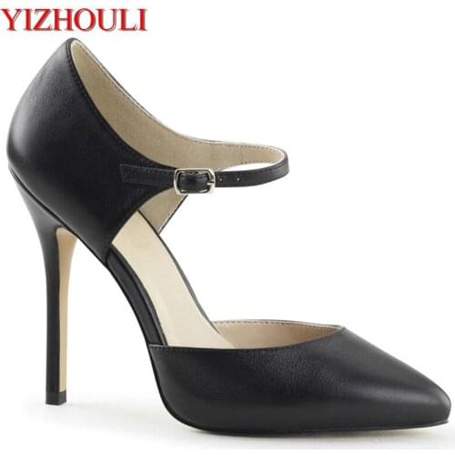 Front ribbon fashion shopping work with 12 cm sexy heels, party stage shoes, catwalk heels