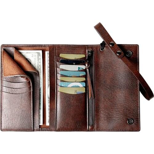 Mens Wallet Casual Trifold Multi Slot Long Wallet Cash Holder Clutch Bag with Lanyard PU Leather Passport Bank Card Organizer