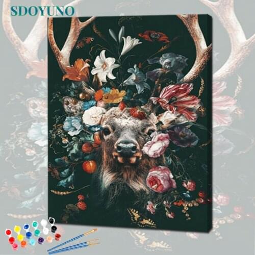 SDOYUNO Deer Oil Paint By Numbers Kits Painting By Numbers For Adult On Canvas Frame 60x75cm Handpaint DIY Animals Draw Number