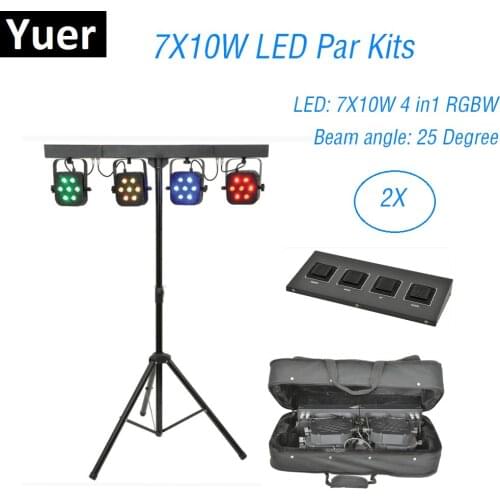 4Pcs 7X10W RGBW 4IN1 LED Par Kits DMX Controller Flat Par Light With Light Stand And Foot Controller Dj Stage Disco Light Music