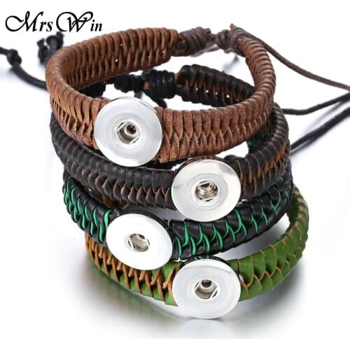 2019 New Snap Jewelry Handmade Braided Leather Snap Button Bracelet for Women Men Fit 18mm Snap Buttons Jewelry