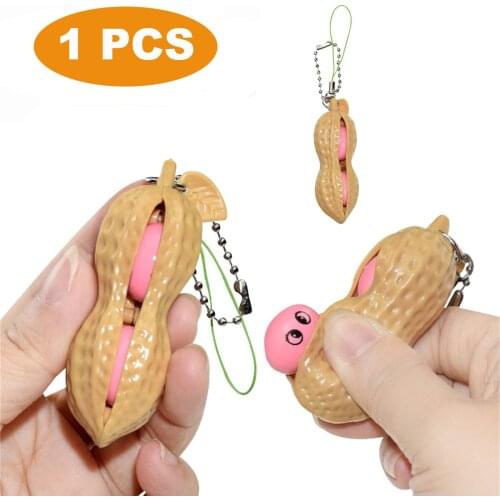 New Peanut Keychain Fidget Toy Adults Kids Stress Relief Toys Mini Nut Food Shaped Squeeze Toys Antistress Autism Special Needs