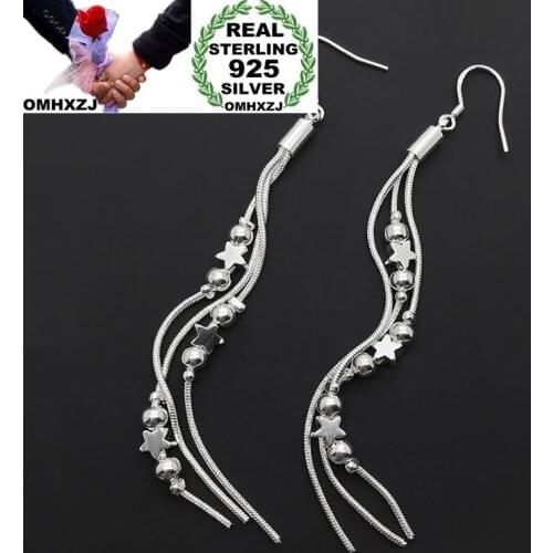 OMHXZJ Wholesale Personality Fashion Woman Girl Party Wedding Silver Star Beads Long Tassel 925 Sterling Silver Earrings YE312