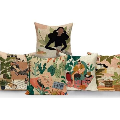 45*45Beach Fashion Girl Abstract Print Pattern Pillow Cases for Bed Pillowcase Decorative Cushion Living Room Decoration Car Mat