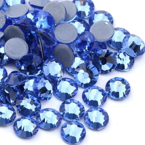 QIAO Top quality Light blue Hot-Fix Rhinestones SS16,SS30 Crystal glass Iron On Rhinestone for clothes wedding decoration
